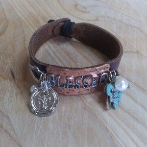 Blessed Embellished Leather Strap Bracelet | New